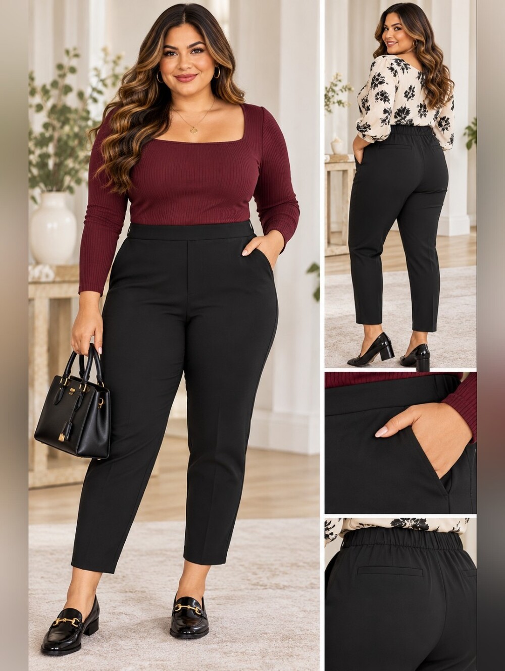 NWT Women’s 3X/22 Black Tapered Pull-On Pants Elastic Waist Pockets Career